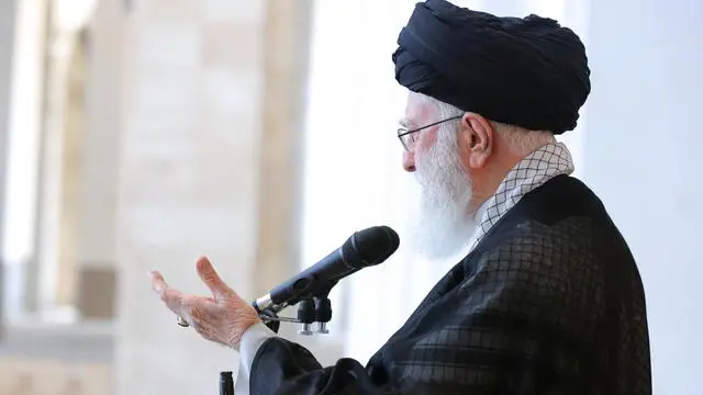 epa11641556 A handout photo made available by the Iranian Supreme Leader office shows Supreme Leader of Iran Ayatollah Ali Khamenei speaking during the Friday prayer ceremony in Tehran, Iran, 04 October 2024. Khamenei has asked for unity of all the Muslim countries against Israel and said that Israel will not defeat Hamas and Hezbollah. EPA/IRANIAN SUPREME LEADER OFFICE / HANDOUT HANDOUT EDITORIAL USE ONLY/NO SALES
