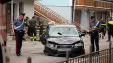 Il luogo dell’incidente dove un’auto a travolto e ucciso due persone ferendone altre due a Santo Stefano di Cadore in provincia di Belluno, 6 luglio 2023. ANSA/Andrea Solero