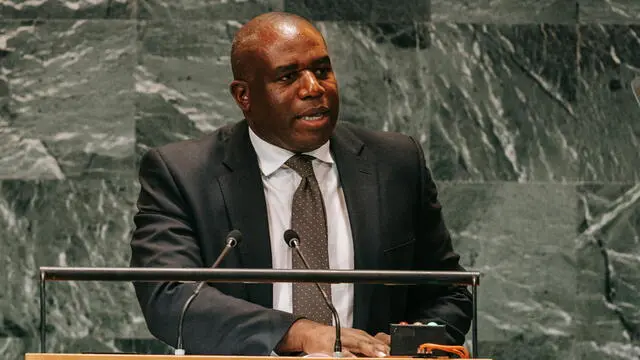 epa11621473 British Foreign Secretary David Lammy speaks during the 'Summit of the Future' being held in advance of this week's General Debate of the 79th session of the United Nations General Assembly at United Nations Headquarters in New York, New York, USA, 23 September 2024. EPA/OLGA FEDOROVA