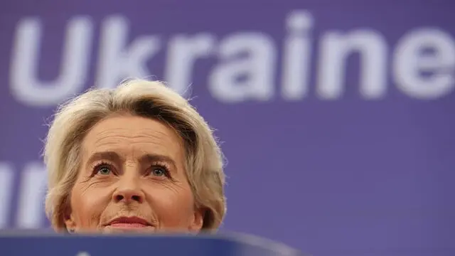 epa11613378 European Commission President Ursula Von der Leyen holds a joint press conference with Executive Director of the International Energy Agency (IEA) Fatih Birol (not pictured) to present the report from the IEA, Ukraine's Energy Security and the Coming Winter, in Brussels, Belgium, 19 September 2024. A new special report from the IEA, Ukraine’s Energy Security, and the Coming Winter, will provide an energy action plan for Ukraine and its partners to help the country meet its energy needs through the challenging months ahead. This special report will lay out 10 key actions to reinforce the country’s energy security – essential to its security overall – at this critical juncture. It will take stock of the war’s impact on Ukraine’s energy sector, identify key risks for the coming winter, and outline immediate actions that Ukraine and its partners could take in response. It will also examine the specific challenges facing Moldova this winter as the country’s gas transit contract with Russia’s Gazprom comes to an end. Ursula Von der Leyen announced she will be in Kiev (Kyiv) on 20 September. EPA/OLIVIER HOSLET