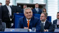 epa11650282 Hungarian Prime Minister Viktor Orban looks on before delivering his speech at a plenary session for the presentation of the programme of activities of the Hungarian Presidency at the European Parliament in Strasbourg, France, 09 October 2024. EPA/CHRISTOPHE PETIT TESSON