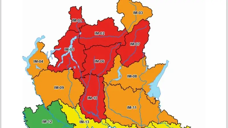 Le zone in allerta rossa segnalate da AllertaLom © www.giornaledibrescia.it