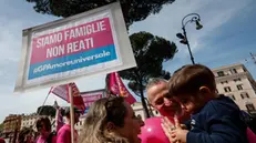 Un momento a Largo Argentina durante il flash mob delle famiglie arcobaleno, Roma, 5 Aprile 2024. ANSA/GIUSEPPE LAMI