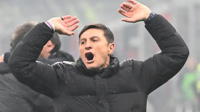 Inter's vice president Javier Zanetti celebrates at the end of the Italian Serie A soccer match between Ac Milan and Inter Milan at the Giuseppe Meazza stadium in Milan, Italy, 22 April 2024. ANSA/DANIEL DAL ZENNARO