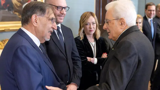 Roma - Il Presidente della Repubblica Sergio Mattarella con Ignazio La Russa, Presidente del Senato della Repubblica, Lorenzo Fontana, Presidente della Camera dei deputati e Giorgia Meloni, Presidente del Consiglio dei Ministri, in occasione della celebrazione del “Giorno della Memoria”, oggi 26 gennaio 2024. (Foto di Paolo Giandotti - Ufficio per la Stampa e la Comunicazione della Presidenza della Repubblica)