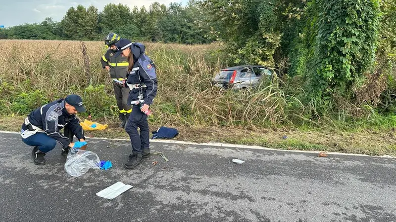 Gli agenti della Locale di Manerbio sul luogo dell'incidente - © www.giornaledibrescia.it