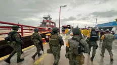 epa11650032 Members of the Mexican Navy and Army carry out a tour to assess the damage caused by Hurricane Milton, in Cancun, Mexico, 08 October 2024. Hurricane Milton, which in the last hours intensified and reached category 5 storm, moved away from the coasts of the southern state of Quintana Roo, with no casualties or injuries reported in the main tourist destinations of the Mexican Caribbean. EPA/Alonso Cupul