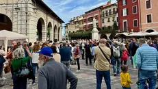 I manifestanti in piazza a Desenzano © www.giornaledibrescia.it