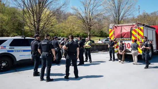 epa10545910 Metro Nashville Police Department and officials on the scene outside the Covenant School, Covenant Presbyterian Church, following a shooting in Nashville, Tennessee, USA, 27 March 2023. Metro Nashville Police report three adults and three children were killed by a shooter who was engaged and killed by police. EPA/HAMILTON MATTHEW MASTERS