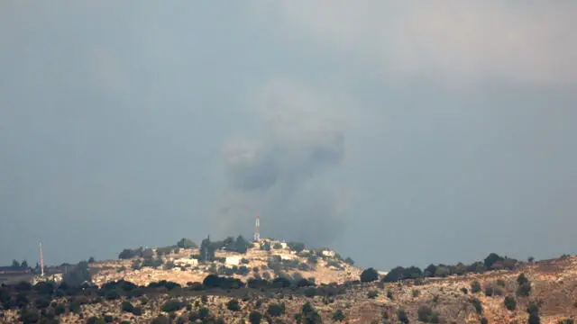 epa11657156 Smoke rises as a result of an Israeli airstrike on a village in southern Lebanon, as seen from the Israeli side of the border, northern Israel, 13 October 2024. The Israeli Army reported that approximately 115 projectiles that were fired by Hezbollah have crossed from Lebanon into Israel. EPA/ATEF SAFADI