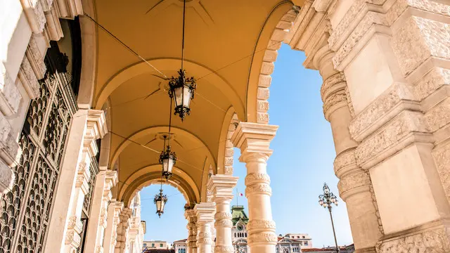 Architectural Arch And Piazza Unita d'Italia in Trieste, Italy