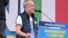 Minister for regional affair and autonomies, Roberto Calderoli, during traditional Lega party rally in Pontida (Bergamo), 6 October 2024. ANSA/MICHELE MARAVIGLIA