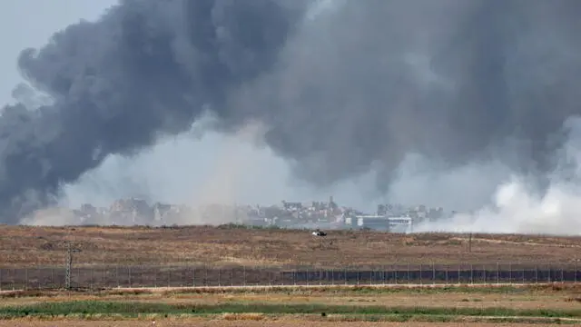 epa11339511 Smoke rises as a result of an Israeli air strike in Jabalia, northern Gaza Strip, as seen from the Israeli side of the border, southern Israel, 14 May 2024. The Israeli military stated on 14 May, that Israeli troops 'expanded' their activity in the area of Jabalia overnight, and conducted 'targeted operations' in the area. More than 35,000 Palestinians and over 1,455 Israelis have been killed, according to the Palestinian Health Ministry and the Israel Defense Forces (IDF), since Hamas militants launched an attack against Israel from the Gaza Strip on 07 October 2023, and the Israeli operations in Gaza and the West Bank which followed it. EPA/ATEF SAFADI