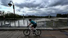 Il ponte delle Barche sul fiume Ticino. Bereguardo (Pavia), 13 aprile 2023. ANSA/LUCA ZENNARO