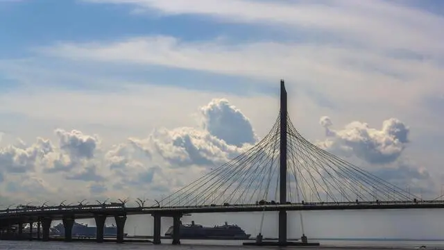 epa06818937 A general view of the new bridge near St. Petersburg stadium in Saint Petersburg, Russia, 18 June 2018. Russia will face Egypt on 19 June in their second match, group A of the FIFA World Cup 2018 in Saint Persburg. EPA/GEORGI LICOVSKI