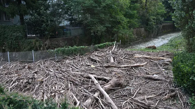 The Morla torrent in Bergamo is once again a cause for concern. Signs of the September 9 flood are still visible. Bergamo, Italy, 24 September 2024. ANSA/MICHELE MARAVIGLIA