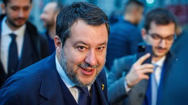 epa11663846 The Federal Secretary of Italy's Lega Nord party, Matteo Salvini, arrives at a meeting of Patriots for Europe in Brussels, Belgium, 17 October 2024. Patriots for Europe is the third largest group in the European Parliament. EPA/OLIVIER MATTHYS