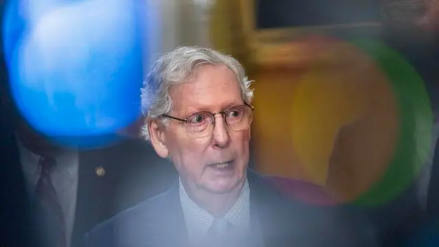 epa11622840 US Senate Minority Leader Mitch McConnell responds to a question from the news media following a Republican caucus policy luncheon in the US Capitol in Washington, DC, USA, 24 September 2024. A spending agreement has been reached with Speaker of the House Mike Johnson that maintains government funding until 20 December 2024. EPA/SHAWN THEW