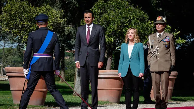 Italy's Prime Minister Giorgia Meloni, as he meets Emir of Qatar Sheik Tamim bin Hamad Al Thani at Villa Doria Pamphili, in Rome, Italy 20 October 2024. ANSA/GIUSEPPE LAMI