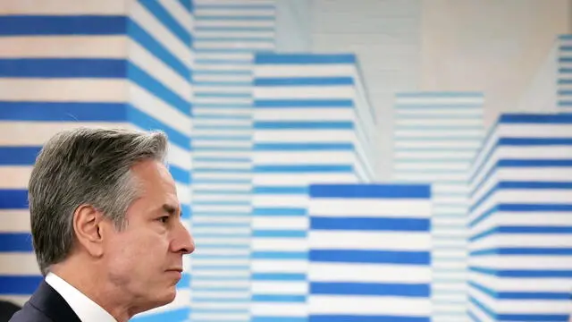 epa11311621 US Secretary of State Antony Blinken looks on during a meeting with Israeli President Isaac Herzog in Tel Aviv, Israel, 01 May 2024. EPA/ABIR SULTAN/ POOL EPA POOL