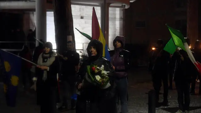 Giornata del Ricordo. Marcia commemorativa delle vittime delle foibe organizzata da Casapound nel quartiere Giuliano Dalmata Roma, 10 febbraio 2024. ANSA/FABIO CIMAGLIA
