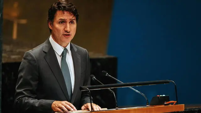 epa11619916 Canadian Prime Minister Justin Trudeau speaks during the 'Summit of the Future' being held in advance of this weekâ€™s General Debate of the 79th session of the United Nations General Assembly at United Nations Headquarters in New York, New York, USA, 22 September 2024. The Summit of the Future will be held from 22 to 23 September, bringing together world leaders to address critical global governance challenges. The first day of the General Debate will take place on 24 September, during a session which opened on 10 September under the theme 'Leaving no one behind: Acting together for the advancement of peace, sustainable development and human dignity for present and future generations'. EPA/OLGA FEDROVA