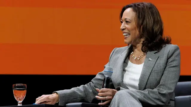 epa10776300 United States Vice President Kamal Harris participates in a question and answer session during the 114th NAACP National Convention at the Boston Convention and Exhibition Center in Boston, Massachusetts, USA, 29 July 2023. This is the first time since 1982 that the City of Boston has hosted the NAACP Convention, having recently elected Mayor Michelle Wu, its first woman and person of color, and the unveiling of The Embrace monument on the Boston Common in honor of Dr. Martin Luther King Jr. EPA/CJ GUNTHER