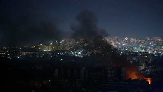 epa11681814 Smoke rises from buildings as a result of Israeli airstrikes at Dahieh in the southern suburb of Beirut, Lebanon, late 24 October 2024. Israeli airstrikes hit Dahieh in the southern suburb of Beirut after the Israeli Army issued warnings to evacuate the buildings. According to the Lebanese Ministry of Health, more than 2,500 people have been killed and over 12,000 others have been injured in Lebanon since the start of recent escalations of hostilities. EPA/WAEL HAMZEH