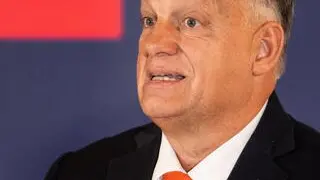 epa11674680 Hungarian Prime Minister Viktor Orban attends a press conference after the meeting with Serbian president and Slovak prime minister in Komarno, Slovakia, 22 October 2024. Slovak, Hungarian, and Serbian leaders discussed strategies to strengthen the protection of the European Union's borders and reduce illegal migration, the Slovak government's office announced. EPA/JAKUB GAVLAK