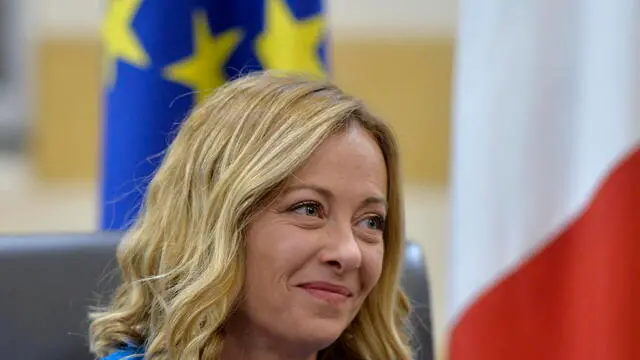 epa11666971 Italian Prime Minister Giorgia Meloni looks on during a meeting with Lebanese caretaker prime minister at the government palace in Beirut, Lebanon, 18 October 2024. The Italian prime minister is on an official visit to Beirut to hold talks with top Lebanese officials. EPA/WAEL HAMZEH