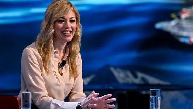 Maria Rosaria Boccia durante la trasmissione televisiva Piazza Pulita condotta da Corrado Formigli e in onda su La7, Roma, 4 ottobre 2024. ANSA/RICCARDO ANTIMIANI