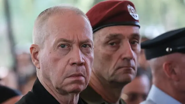 epa11686661 Israeli Chief of the General Staff Lieutenant-General Herzi Halevi (R) and Defence Minister Yoav Gallant (L) attend a ceremony marking the Hebrew calendar's one-year anniversary of the Hamas attack that sparked the ongoing war in Gaza, at the Mount Herzl military cemetery in Jerusalem, 27 October 2024. More than 42,900 Palestinians and over 1,400 Israelis have been killed, according to the Palestinian Health Ministry and the Israel Defense Forces (IDF), since Hamas militants launched an attack against Israel from the Gaza Strip on 07 October 2023, and the Israeli operations in Gaza and the West Bank which followed it. EPA/GIL COHEN-MAGEN / POOL