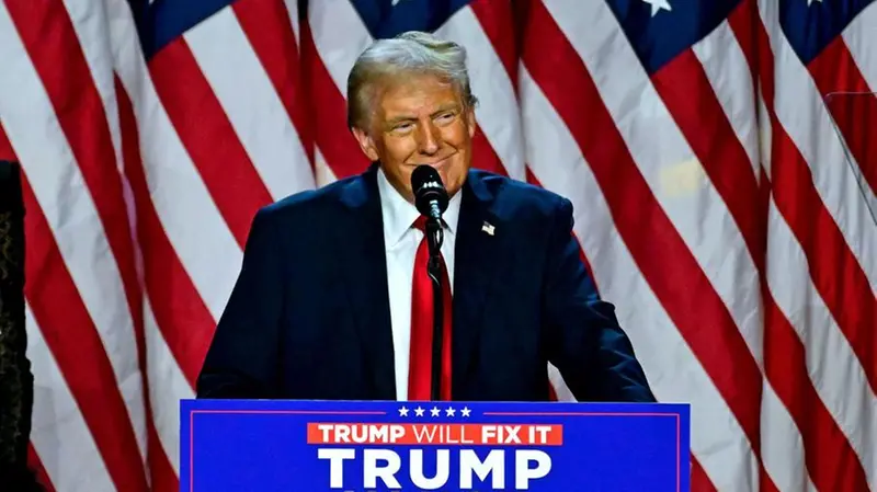 Former US President and Republican presidential candidate Donald Trump speaks during an election night event at the West Palm Beach Convention Center in West Palm Beach, Florida, on November 6, 2024. Republican former president Donald Trump closed in on a new term in the White House early November 6, 2024, just needing a handful of electoral votes to defeat Democratic Vice President Kamala Harris. (Photo by Jim WATSON / AFP)