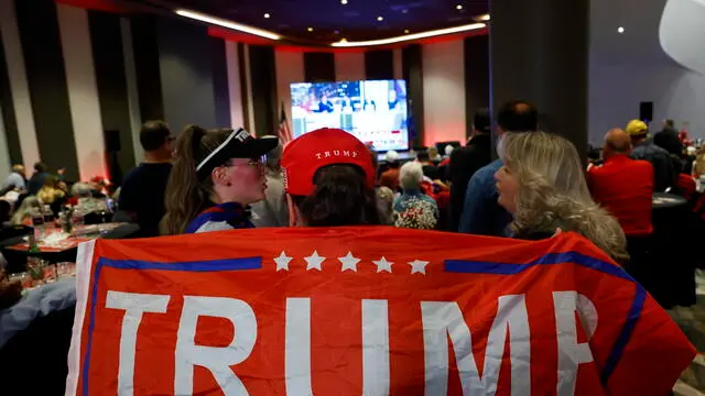 epa11704509 People attend the Nevada Republican Party watch party at the Ahern Hotel in Las Vegas, Nevada, USA, 05 November 2024. Voters across the country are casting ballots today for President of the United States in a tightly contested race between Republican presidential candidate Donald J. Trump and Democratic presidential candidate US Vice President Kamala Harris, as well as for candidates in congressional and local races. EPA/CAROLINE BREHMAN