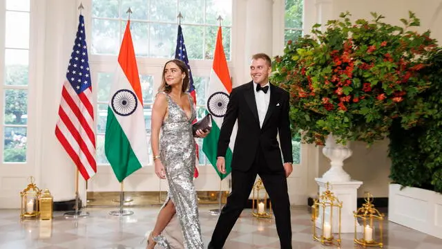 epa10707312 Ms. Naomi Biden Neal (L) and Mr. Peter Neal (R) arrive to attend a state dinner in honor of Indian Prime Minister Narendra Modi hosted by US President Joe Biden and First Lady Jill Biden at the White House in Washington, DC, USA, 22 June 2023. EPA/Ting Shen / POOL