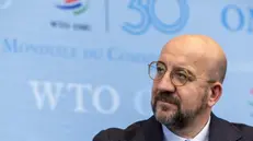 epa11695790 European Council President Charles Michel listens during the WTO's Presidential Lecture Series, at the World Trade Organization (WTO) headquarters in Geneva, Switzerland, 01 November 2024. The fifth lecture of WTO's Presidential Lecture Series focuses on the topic 'The role of the multilateral trading system in a world of multiple crises and emerging challenges'. EPA/SALVATORE DI NOLFI