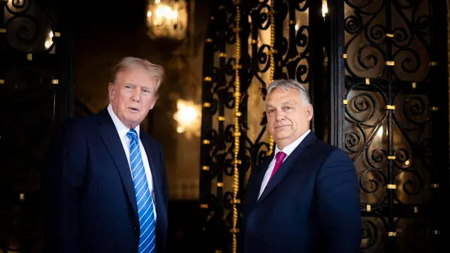 epa11473667 A handout photo made available bythe Hungarian PMâ€™s Press Office shows Hungarian Prime Minister Viktor Orban (R) and former US president and Republican presidential candidate Donald Trump (L) posing for photographs during their meeting in Trump's Mar-a-Lago estate in Palm Beach, Florida, USA, 11 July 2024. EPA/Zoltan Fischer HANDOUT HUNGARY OUTHANDOUT EDITORIAL USE ONLY/NO SALES