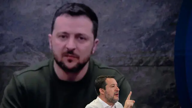 Il leader della Lega e ministro dei Trasporti, Matteo Salvini, ospite della trasmissione televisiva Rai: Porta a porta, condotta da Bruno Vespa, Roma, 29 maggio 2024. ANSA/ALESSANDRO DI MEO (guerra armi ucraina russia Zelensky)