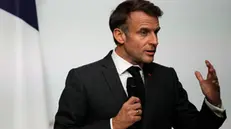 epa11682979 French President Emmanuel Macron delivers a speech after inaugurating the Fabrique en France (Made in France) exhibition, at the Elysee Palace in Paris, 25 October 2024. EPA/LOUISE DELMOTTE / POOL MAXPPP OUT