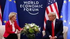 epa08148104 A handout photo made available by the EU Commission shows European Commission President Ursula von der Leyen (L) meeting US President Donald Trump during the annual meeting of the World Economic Forum 2020 in Davos, Switzerland, 21 January 2020. The meeting brings together entrepreneurs, scientists, corporate and political leaders in Davos from January 21 to 24. EPA/STEFAN WERMUTH HANDOUT HANDOUT EDITORIAL USE ONLY/NO SALES