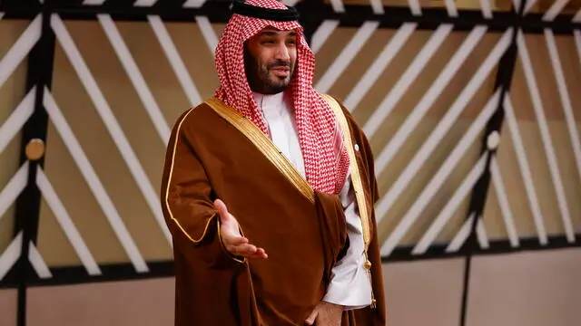 epa11662600 Saudi Arabia Crown Prince and Prime Minister Mohammed bin Salman bin Abdulaziz Al Saud attends a welcome ceremony at the EU-Gulf Cooperation Council (GCC) summit in Brussels, Belgium, 16 October 2024. This is the first summit between the EU leaders and the GCC, aiming to develop a closer partnership. The European Union is the second-largest trade partner for the GCC countries, generating €170 billion in trade in 2023, imports of mineral fuels accounted for over 75% of EU imports from GCC countries. Since 2020, fuel imports have more than tripled mainly due to the armed conflict between Russia and Ukraine. EPA/JOHANNA GERON / POOL