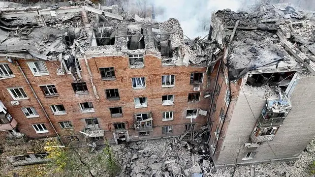 epa11714430 A handout picture made available by the State Emergency Service of Ukraine shows the site of a rocket attack on a five-story residential building in Kryvyi Rih, Ukraine, 11 November 2024 amid the Russian invasion. At least seven people were injured, including two children, according to the State Emergency Service of Ukraine (SESU) report. Russian troops entered Ukrainian territory on 24 February 2022, starting a conflict that has provoked destruction and a humanitarian crisis. EPA/STATE EMERGENCY SERVICE HANDOUT HANDOUT EDITORIAL USE ONLY/NO SALES