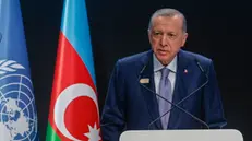 epa11716023 Turkish President Recep Tayyip Erdogan speaks at the UN Climate Change Conference COP29 in Baku, Azerbaijan, 12 November 2024. The Azerbaijani capital of Baku hosts the 2024 United Nations Climate Change Conference (COP29) from 11 to 22 November 2024. EPA/ANATOLY MALTSEV