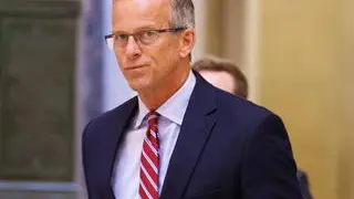 epa11621540 United States Senator John Thune at the US Capitol, Washington, DC, USA, 23 September 2024. Lawmakers are discussing a deal to complete votes on a funding deal to prevent a US government shutdown at the end of the month. EPA/WILL OLIVER