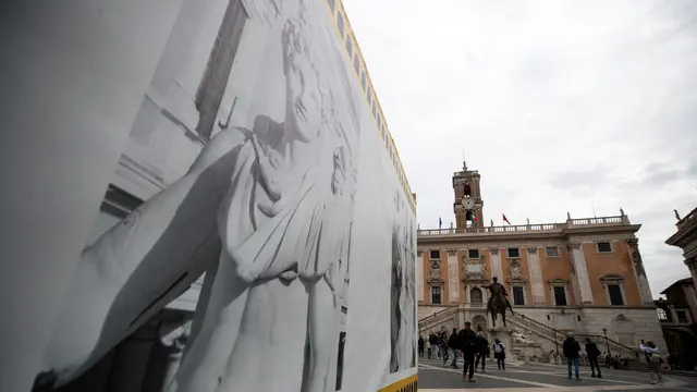 Un cantiere dei lavori in piazza del Campidoglio, Roma, 13 novembre 2024. ANSA/ANGELO CARCONI