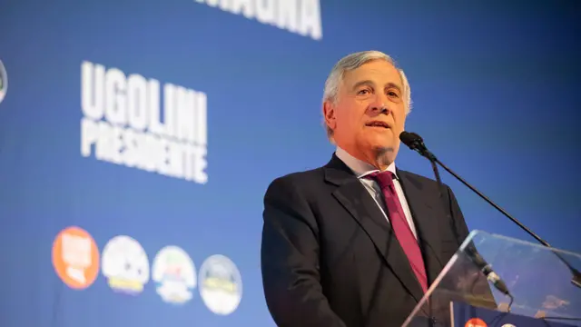 Antonio Tajani sul palco a sostegno di Elena Ugolini Bologna/ 11 novembre 2024 ANSA/MAX CAVALLARI