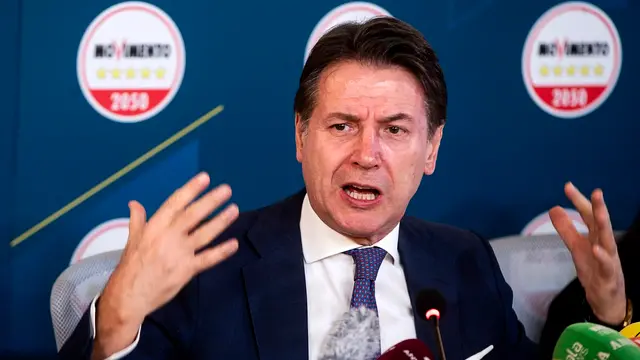 Il presidente del Movimento 5 Stelle (M5s) Giuseppe Conte durante la conferenza stampa del Movimento 5 Stelle sugli emendamenti e le proposte per la manovra economica., Roma, 13 novembre 2024. ANSA/ANGELO CARCONI