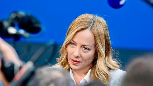 epa11709853 A handout photo made available by the Chigi Palace press office shows Italian Prime Minister Giorgia Meloni speaking to the media during an informal summit of the European Council at the Puskas Arena in Budapest, Hungary, 08 November 2024. The informal meeting takes place following the fifth European Political Community summit. Hungary is holding the presidency of the European Council until 31 December. EPA/FILIPPO ATTILI /PALAZZO CHIGI HANDOUT HANDOUT EDITORIAL USE ONLY/NO SALES