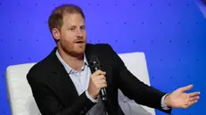 epa11550819 Britain's Prince Harry speaks during the 'Responsible Digital Future' forum at EAN University in Bogota, Colombia, 15 August 2024. The Duke and Duchess of Sussex began a four-day visit to Colombia, where they will tour different parts of the country, learn about its culture and rich biodiversity, and address current issues such as cyberbullying and online violence in schools and forums. EPA/Carlos Ortega