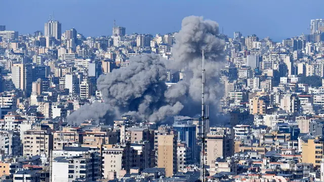 epaselect epa11724310 Smoke rises following an Israeli airstrike on the southern suburb of Dahieh, Beirut, Lebanon, 16 November 2024. The Israeli army on 16 November confirmed that a series of airstrikes had been carried out in the Dahieh area, claiming to have targeted Hezbollah weapons storage facilities. According to the Lebanese Ministry of Health, more than 3,400 people have been killed and over 14,500 others have been injured in Lebanon since the escalation in hostilities between Israel and Hezbollah. EPA/STRINGER